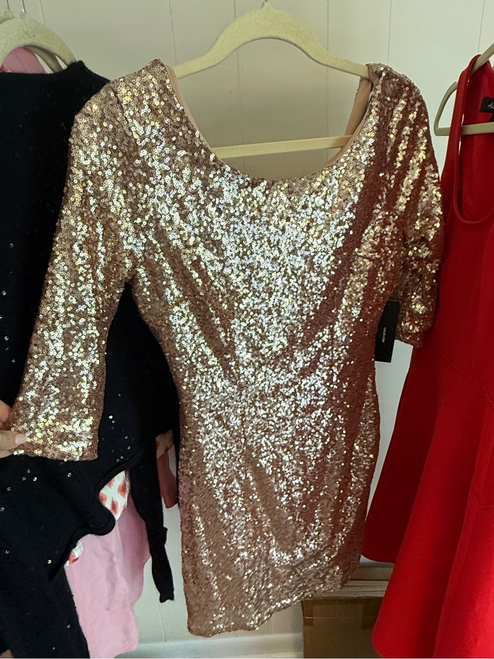 Lulu's NWT Small Rose Gold Sequin Mini Dress - Picture 1 of 3